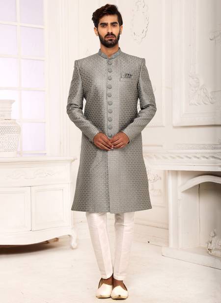 Dark Gray Colour Party Wear Jacquard Nawabi Indo Western Collection 1107